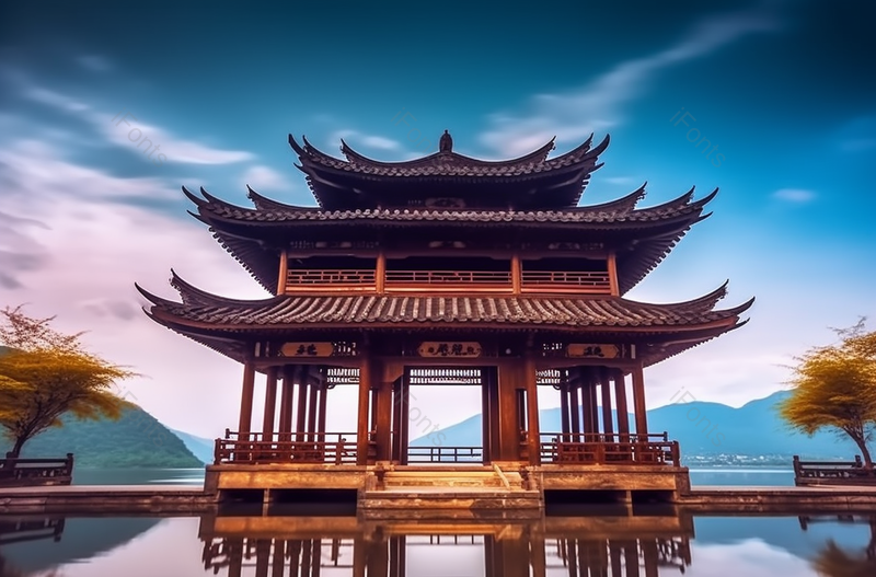 旧建筑靠近水面西湖杭州中国传统文化建筑风景室外无人场景图像摄影,高清,摄影图,摄影图片,图片大全,摄影图免费下载